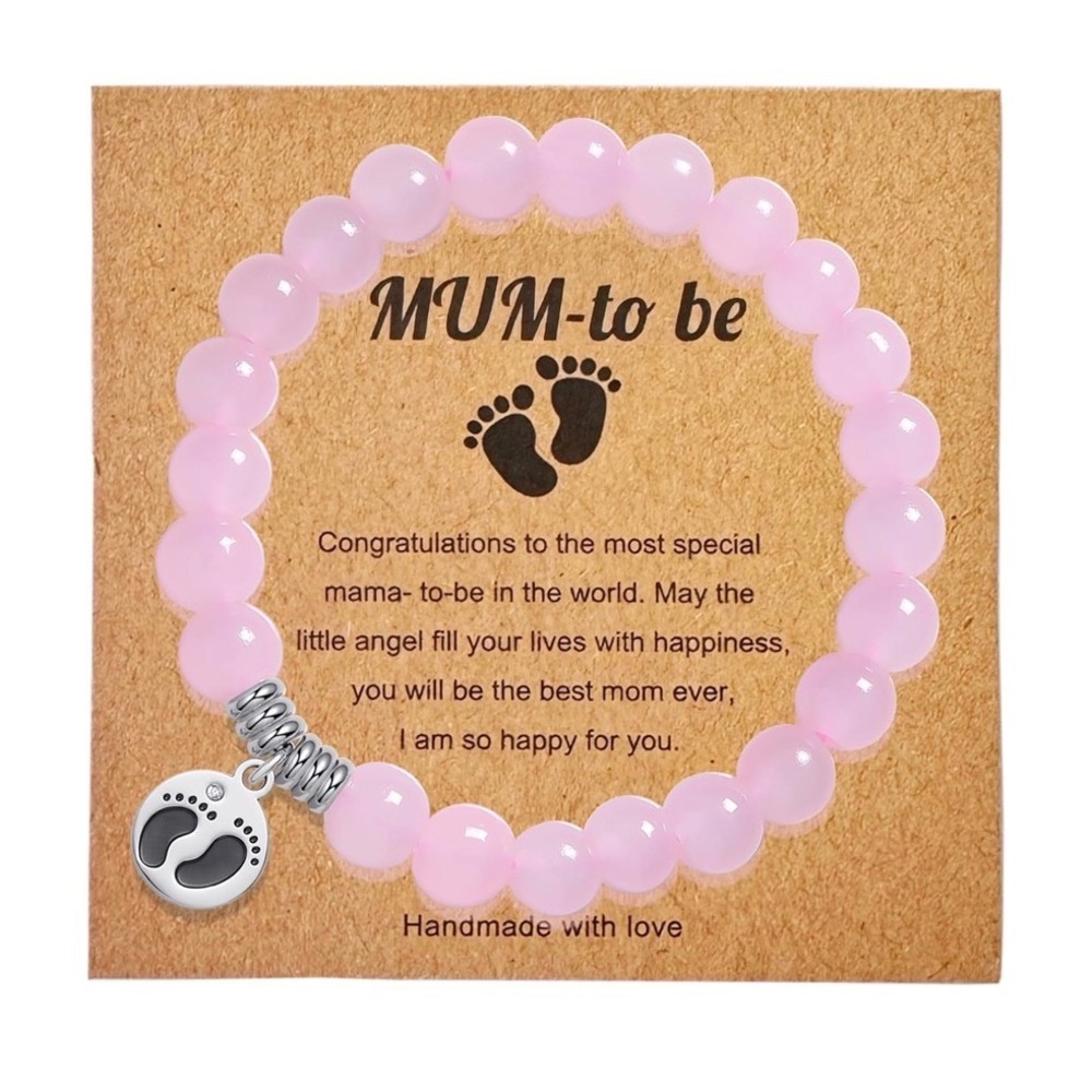 Pink Beaded Mum to Be Bracelet Baby Feet Charm Pregnancy Gift Shower Jewelry - Picture 2 of 7